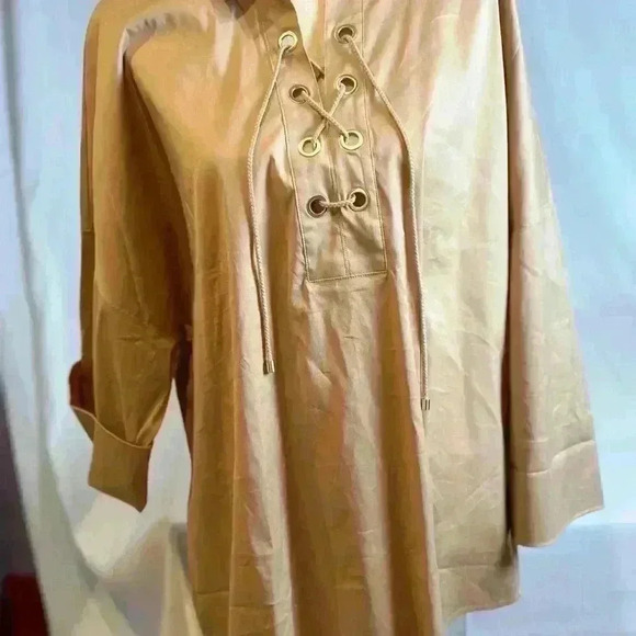 Chico's Womens Top with front string tie, Taupe (Size 4) - Picture 3 of 13